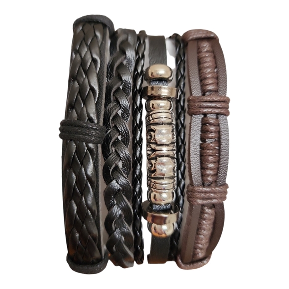 Unisex Leather Bracelet 4 Piece Set - Picture 2 of 9